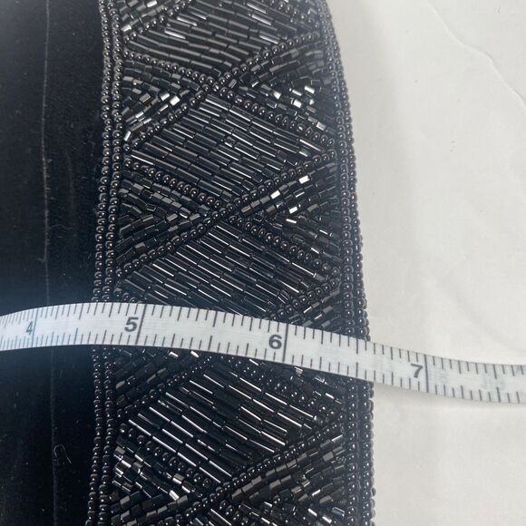 Vintage Handmade Black Velour Beaded Evening Bag Kiss Lock Purse Gold Chain - Picture 9 of 11